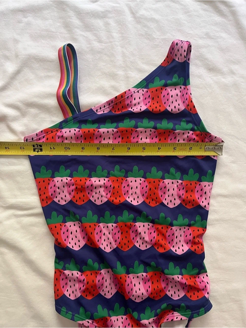 Hanna Andersson Rainbow Strawberry Stripe Asymmetrical One Piece Bathing Suit 12
